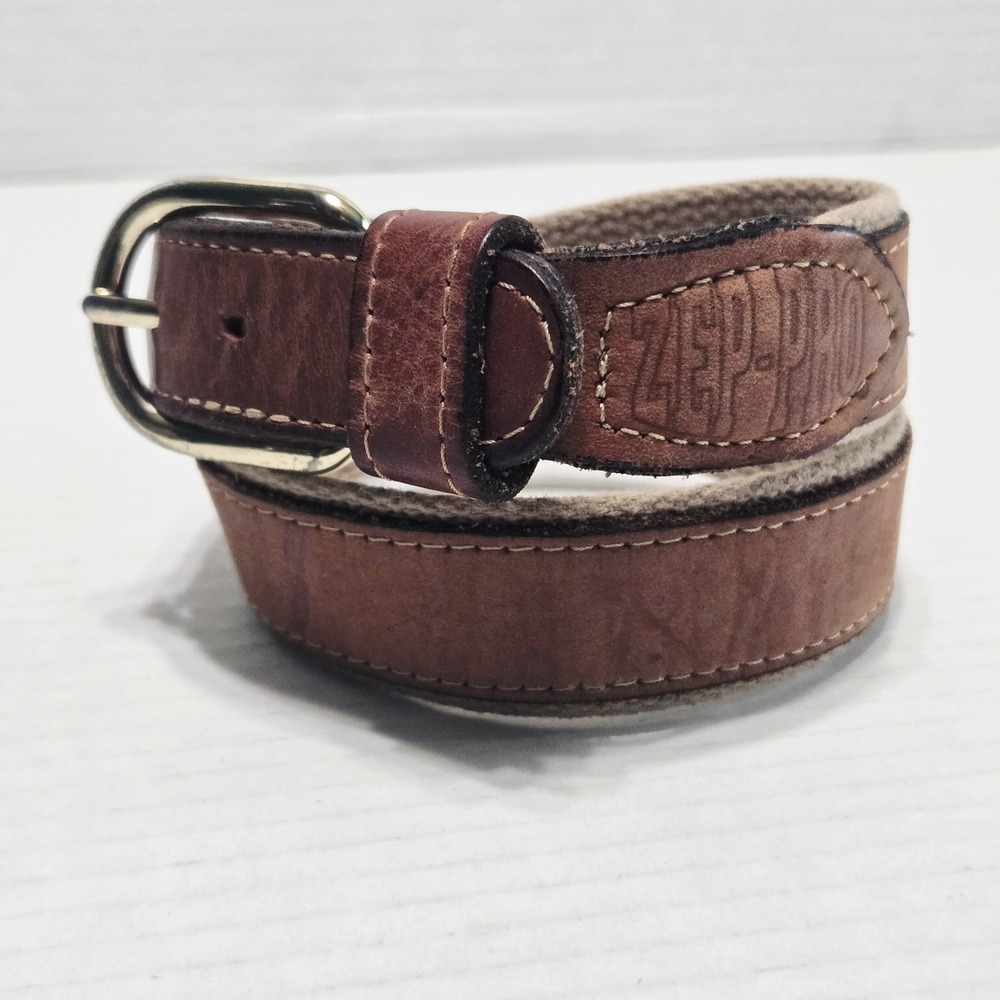 ZEP-PRO Boys Belt Brown Genuine Leather‎ & Canvas Webbing Youth Size 22